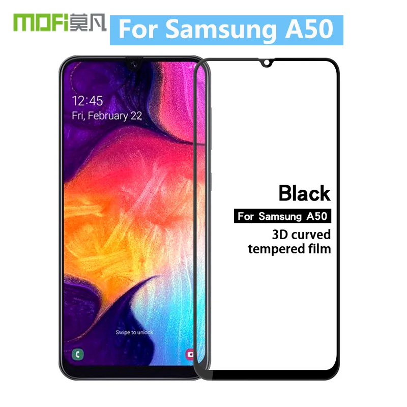 Черный Для samsung A50 MOFi 9H 3D изогнутое полное покрытие Закаленное стекло Защитная пленка для экрана для samsung Galaxy A50 - Цвет: Черный