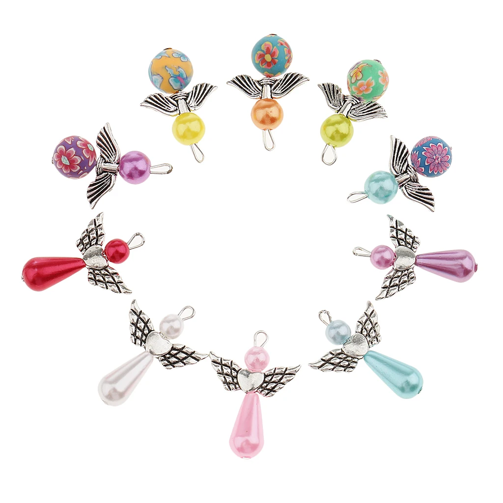 20 Pieces Colorful Pearl Polymer Clay Angel Wings Charms Jewelry Making Pendants for DIY Necklace Making Craft