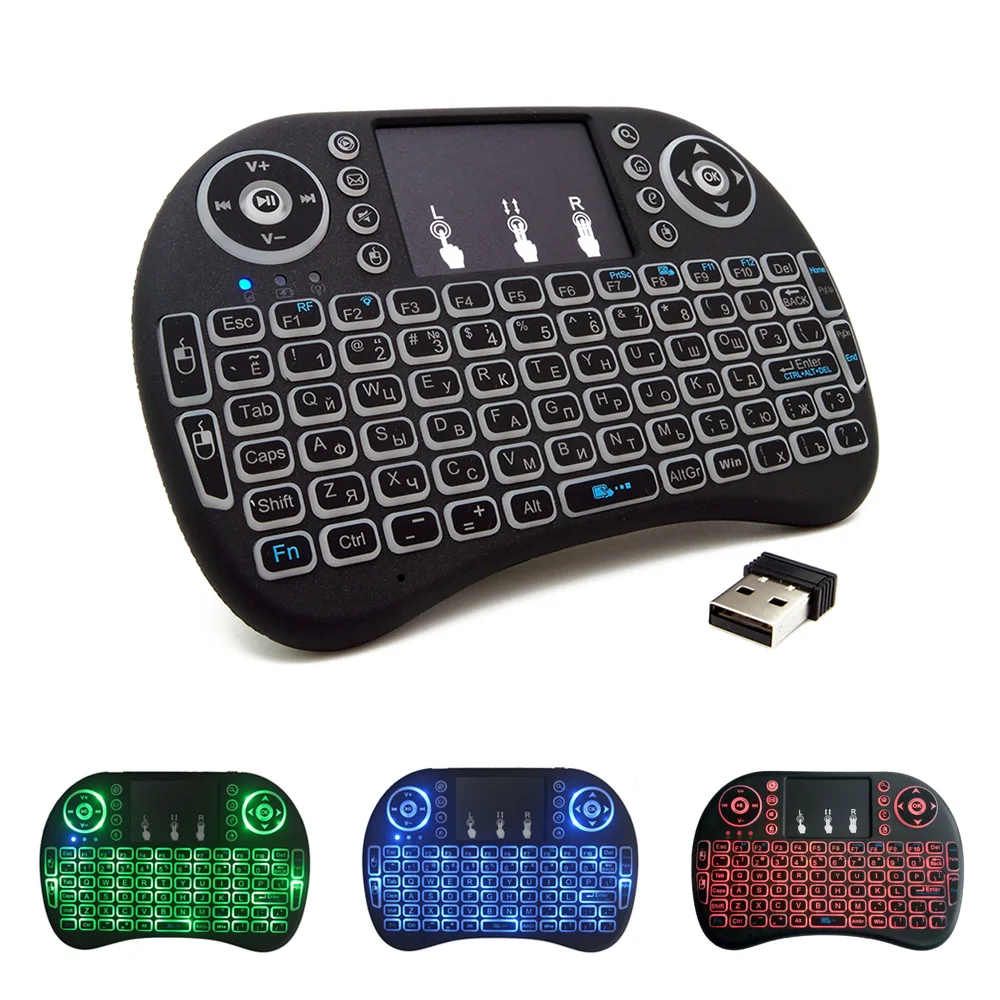 

Mini Wireless Keyboard Russian English Arabic 2.4GHz Wireless Keyboard Air Mouse LED Backlit For Android TV BOX Laptop Mini PC
