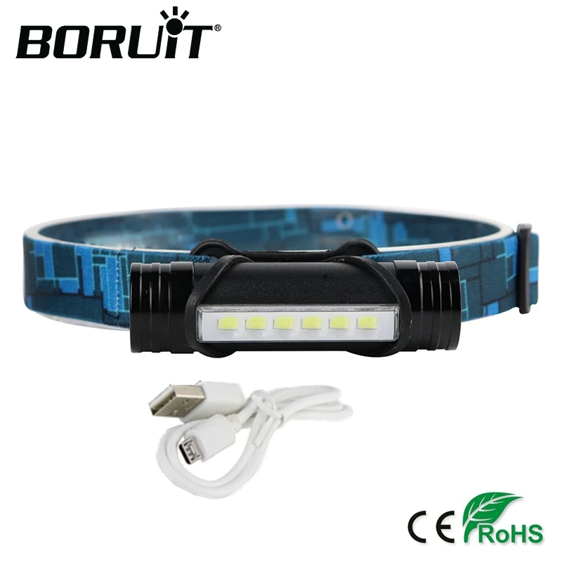 Best BORUIT L811 6 LEDs Headlight 3 Modes USB Charger Headlamp Built in 1500mAh Battery Head Torch Fishing Hunting Flashlight