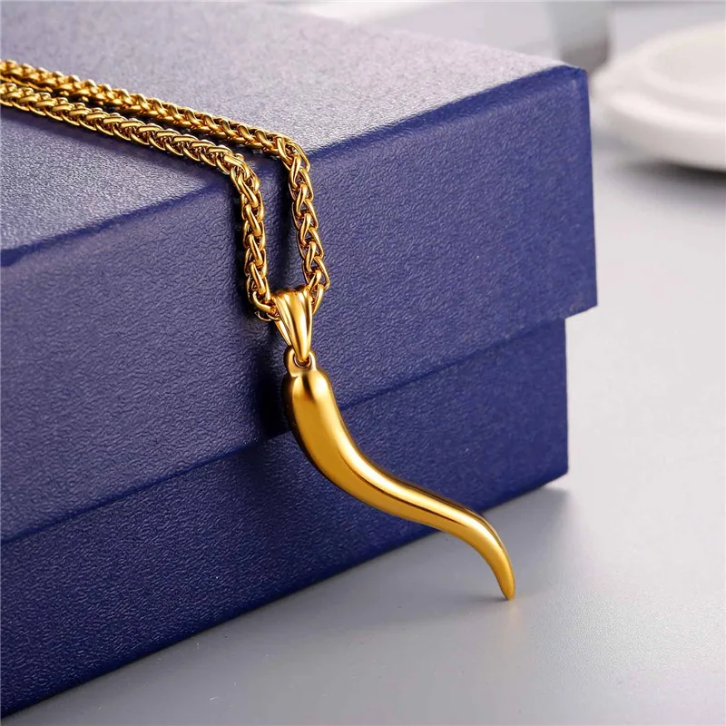 Italian Horn Charm Amulet Talisman Good Luck Protection Pendant Necklace Chain