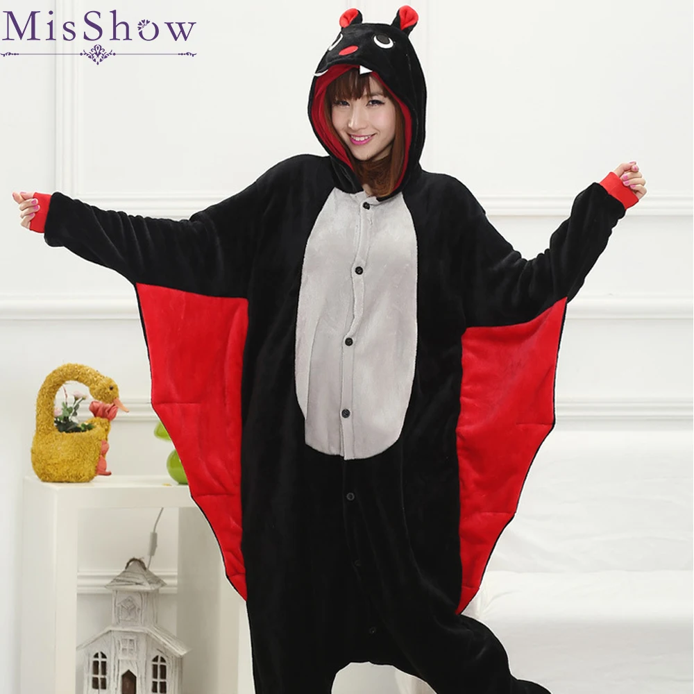 

2019 Adults Animal Kigurumi Pajamas Sets Sleepwear Cosplay Button Women Men Winter Unisex Bat Cartoon Pajamas