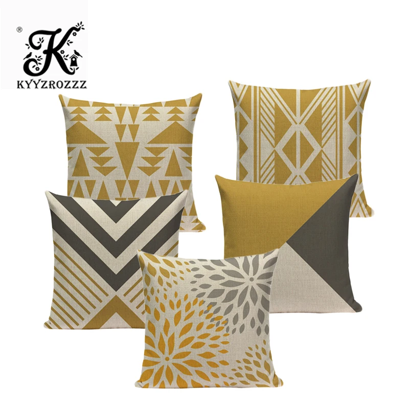 

Nordic Style Gold Geometry Pattern Printed Throw Pillow case Linen Cotton Cushion Cover Creative decoration for Sofa Car covers