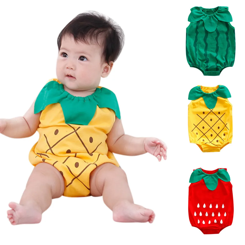 

Boys Girls Cartoon Newborn Baby Lovely Bodysuit Fruit Strawberry Pineapp watermelon Baby crawl Summer overall Boys Clothing Set
