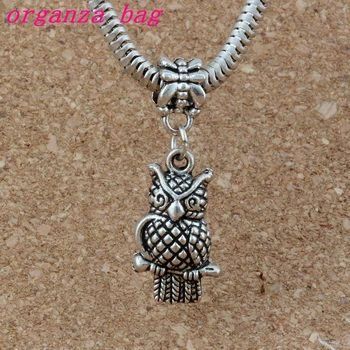 

100pcs/lot Dangle Zinc alloy Owl Charm Big Hole Beads Fit European Charm Bracelet Jewelry 12x34mm A-229a