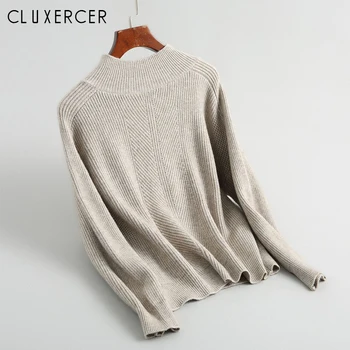 

Korean Fashion Women Pullovers Turtleneck Knit Blouse Long sleeve Stretched Solid Sweater Tops 2018 Fall winter Jumper