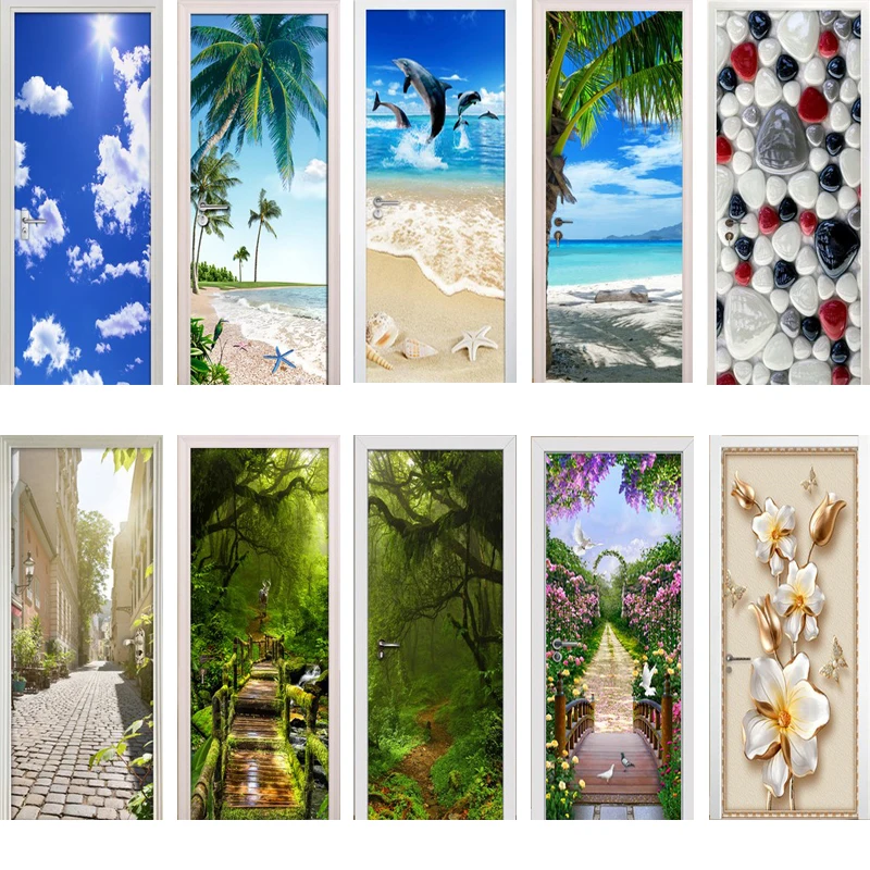 

3D Door Sticker Door Wrap Wall Sticker Mural Wallpaper Poster Self Adhesive PVC Removable Waterproof Door Decal Home Decor
