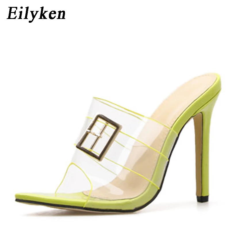Eilyken; Новинка года; летние шлепанцы; женские Босоножки с открытым носком; пикантная обувь на тонком каблуке 12 см; женские уличные шлепанцы; туфли-лодочки; Цвет Черный