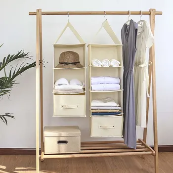 

Four Floors New Linen Wardrobe Storage Hanging Bag Clothes Fabric Multilayer Drawer Box Organizer