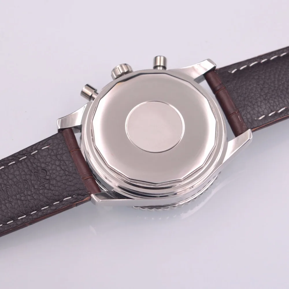 Новые 46 мм Corgeut белые кварцевые спортивные часы мужские часы Полный Хронограф КОЖА