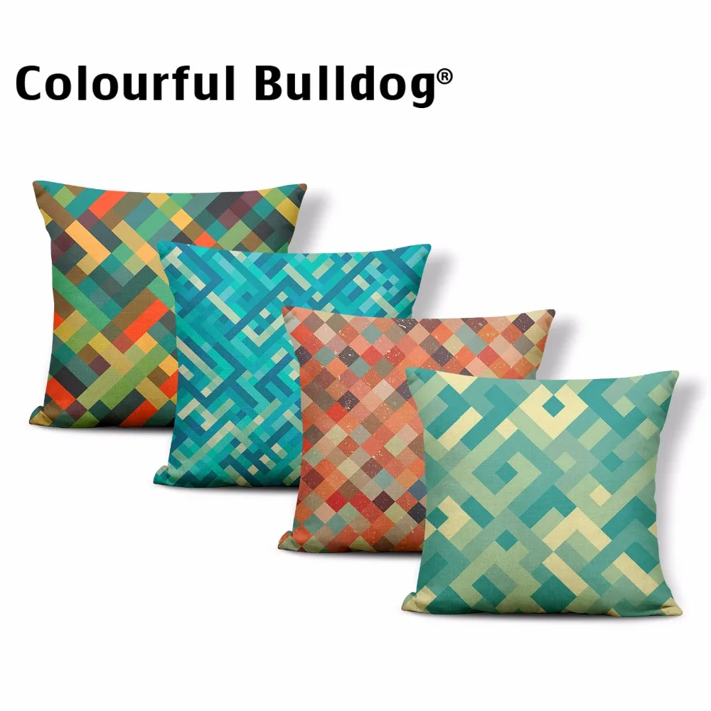 Geometric Rectangle Striped Throw Pillow Case Green Blue Yellow