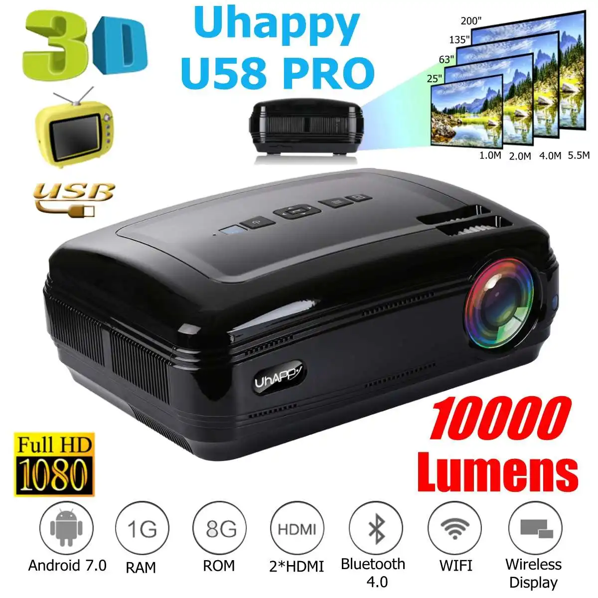 

10000 Lumens 1080P Mini Projector 3D LED Home Cinema Theater Projector TV/\AV/VGA/HDMI Beamer For Home Theatre Movie