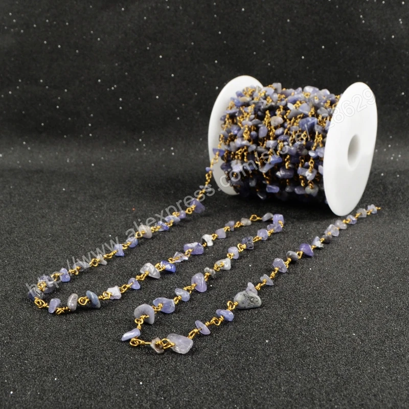 

BOROSA 5Meter/lot New Wire Wrapped Blue Crystal Chips Beads Link Rosary Chains Jewelry Findings JT046