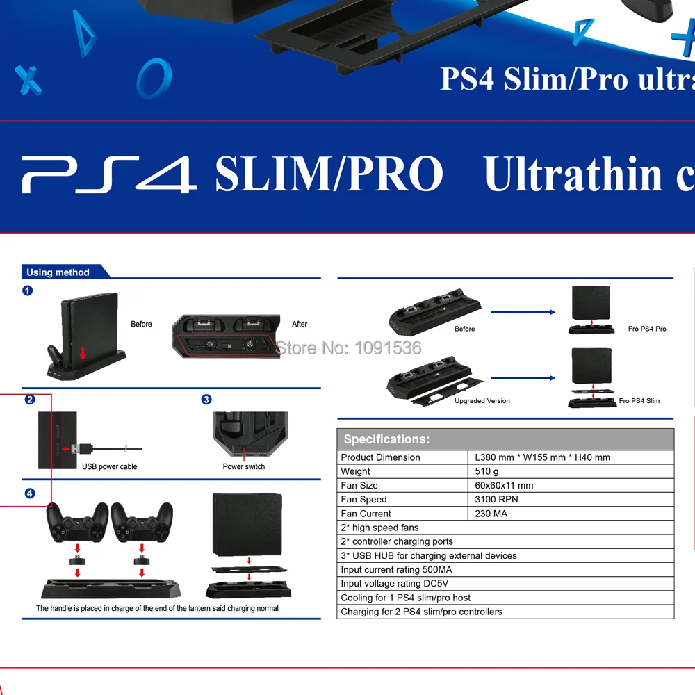 2 в 1 PS4 вертикальное охлаждение двойной usb зарядное устройство док-станция Подставка с двойным вентилятором для Playstation 4 PS4 Pro/Slim консоль