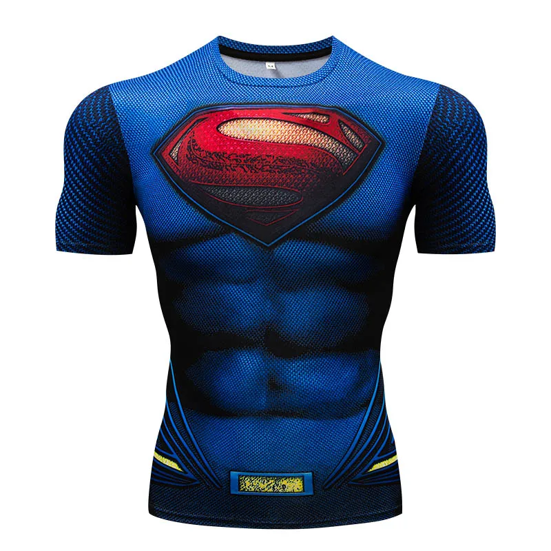 Мужская футболка для тренажерного зала, фитнеса, тонкие топы, 3D супер герой, Супермен, компрессионная рубашка, фитнес-футболка, летняя стрейчевая одежда с круглым вырезом - Цвет: CY022