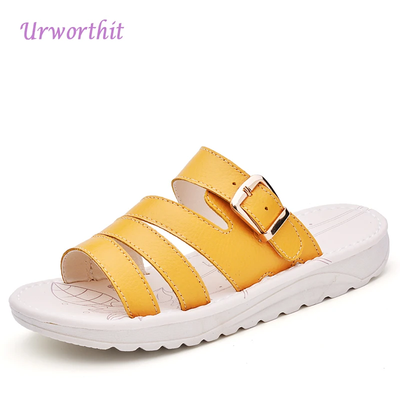 

2018 Women Summer Platform Clogs Slippers Clogs Shales Slides Female Soft Genuine Leather Shoes Lady Oxford Beach Clogs Sandals
