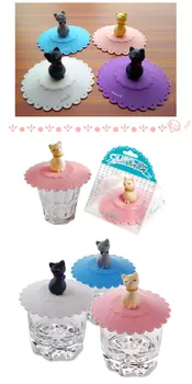 

Cute Cat Silicone Cup Cover Coffee Suction Seal Lid Cap Silicone Airtight Anti-dust Kawaii Home Accessories