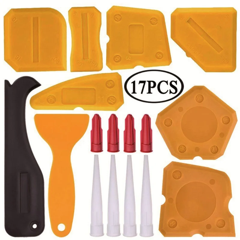  17 Pcs Silicone Spatula Caulking Tool Kit Silicone Sealant Finishing Tools Grout Scraper Caulk Remo