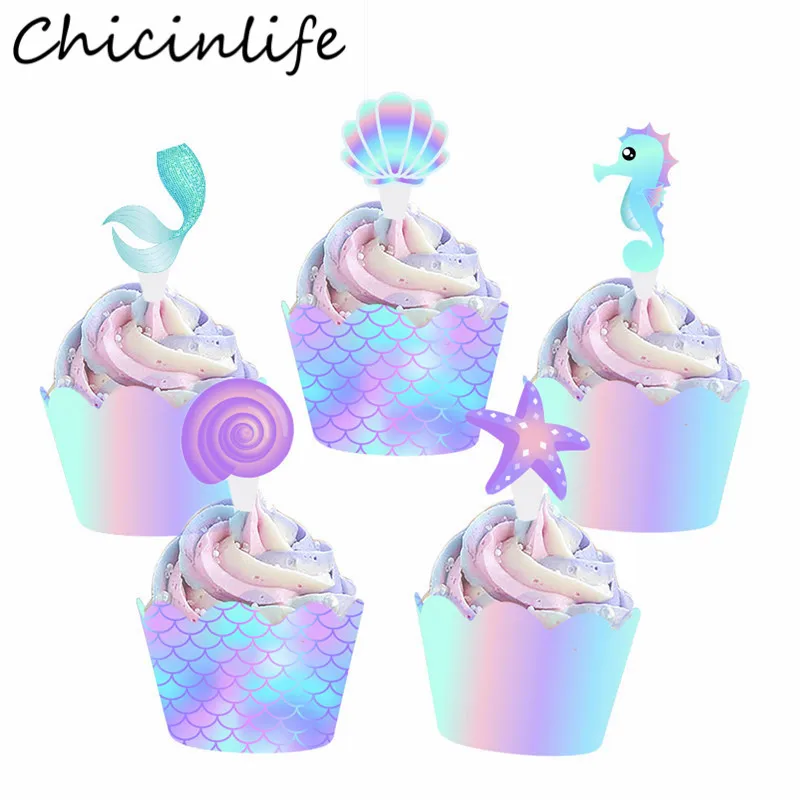 Chicinlife 10 шт. кекс Русалка Обложка для торта на день рождения кексов детского