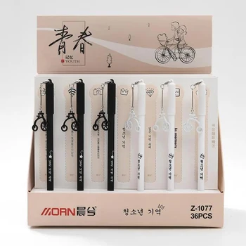 

4 Pcs/set Kawaii White Black Bike Pendant Gel Pens Student Stationery Bicycle Writing Signing Pens Black Ink 0.5mm
