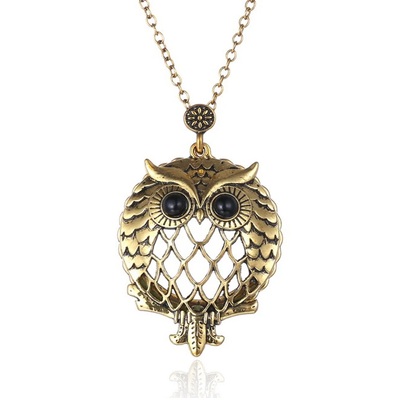 Retro Antique Statement Necklace Shellhard Crystal Cat Magnifying Glass Pendant Long Chain Necklace Fashion Jewelry For Women