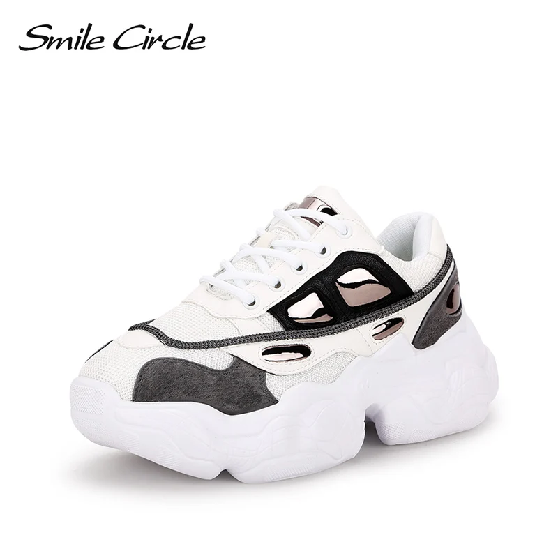 

Smile Circle 2019 Spring Shoes Women Sneakers Lace-up chunky Flat platform Breathable mesh casual For Ladies Shoes white