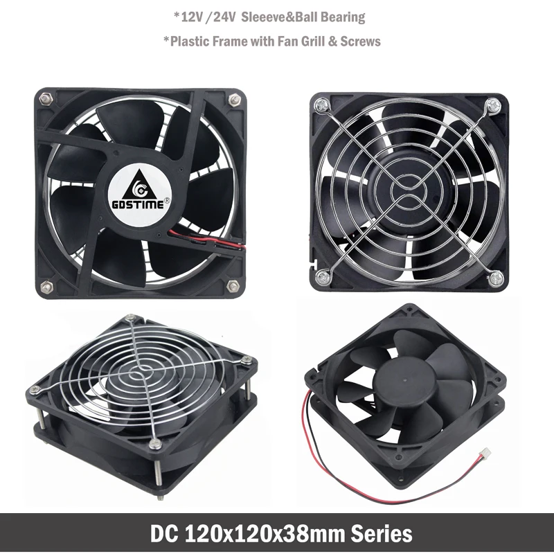 Ventilador de Refrigeração Ventilador de Case do Computador Gdestie 38mm 12v 24v 48v 110v 115v 220v 240v Bola Refrigerar Refrigerador 120mm 12cm 12038mm x - Imagem 2