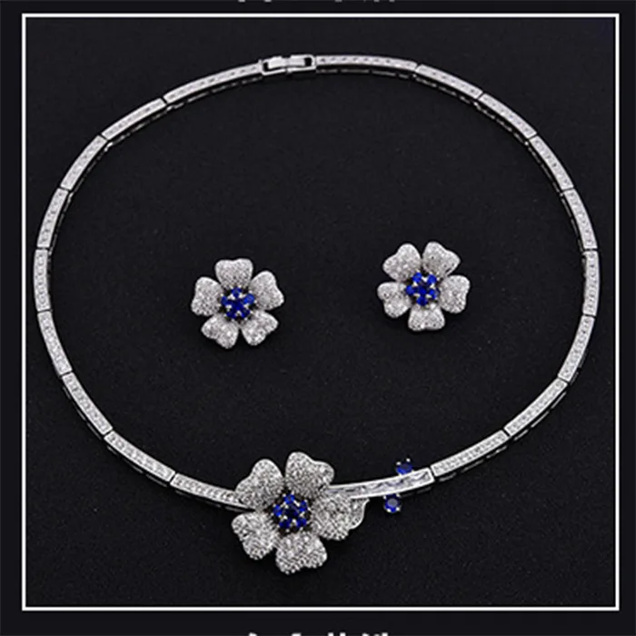 

Beauty White Crystal Cubic Zirconia Flower Zircon Set Gift Girlfriend 100% Hand made Jewelry Earrings+Necklace S095