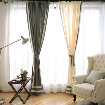 

Little fragrant wind simple wild Nordic style gray linen green custom curtains
