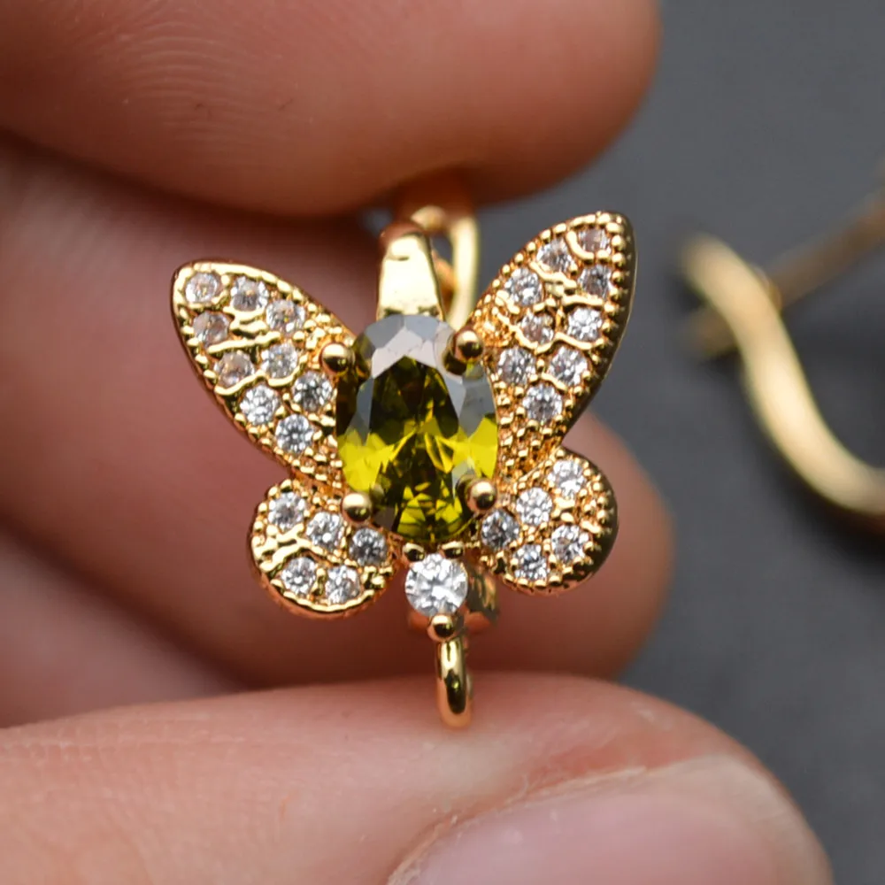 

New Design CZ Paved Big size Butterfly Shape Metal Earring Hooks Brass Jewelry Findings Gold Color / Rhodium Silver Color
