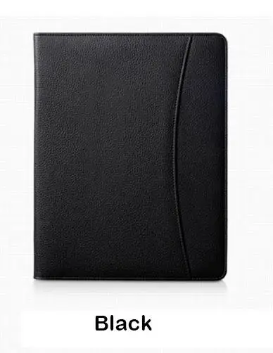 Из искусственной кожи A4 Padfolio многофункциональная бизнес папка планшет файл документов на молнии менеджер держатель Органайзер с калькулятором - Цвет: Черный