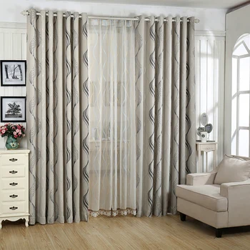 

Faux Linen Europe Jacquard Thick Home Blackout Curtains for Living Room Window Curtains for Bedroom Striped Tulle Curtains