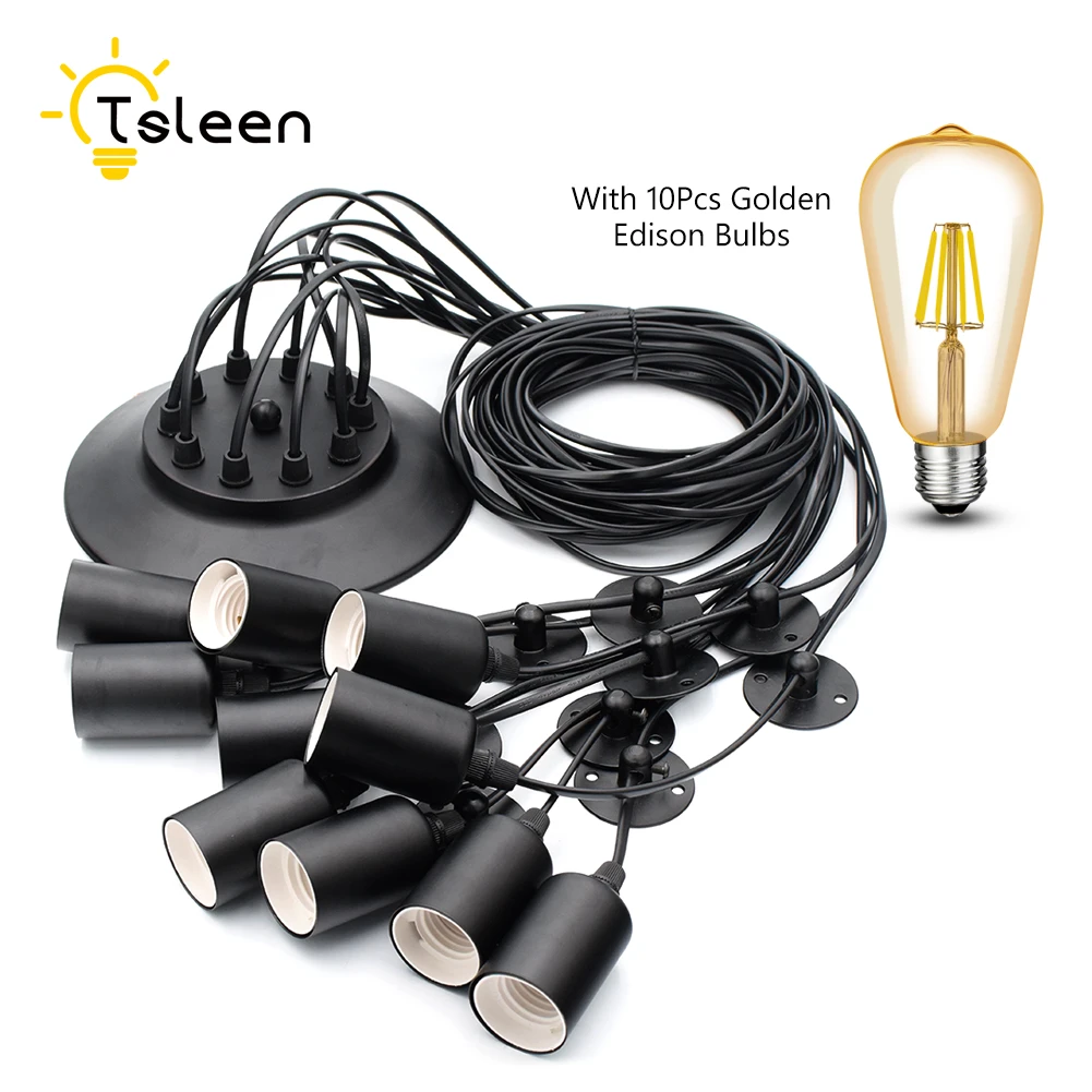 tsleen diy golden edison bulb ceiling pendant hanging spider lights lamps led lamp 1 12 heads luminaria lamparas led lighting