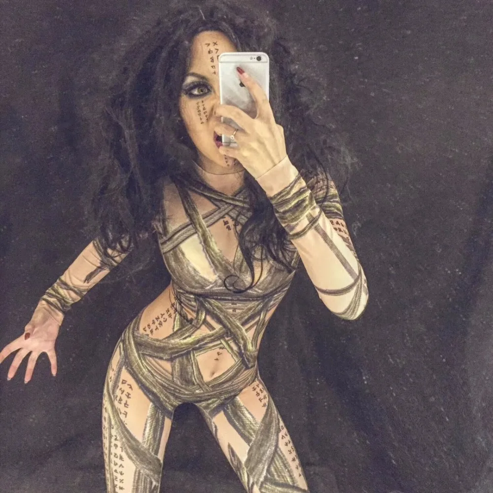 Мумия 3D печатных сексуальный комбинезон диджей певец танцор костюм для ночного клуба вечерние Одежда для сцены одежда на Хэллоуин