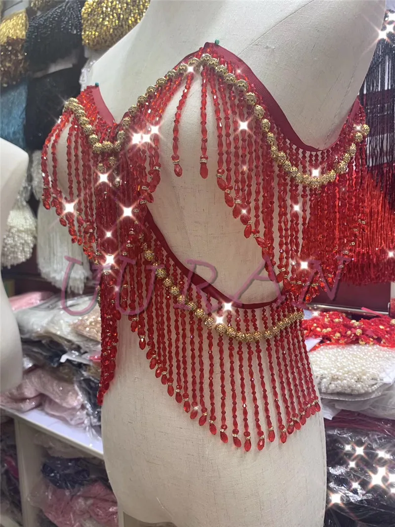 

5 yards 12cm beaded Tassel Ribbon Trim Red colour Fringe Tassel Lace Trimming for party dress