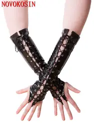 LK48 2017 пикантные длинные черный, красный ПВХ Для женщин висит перчатки Дамы Искусственная кожа шнуровкой перчатки ночной клуб DS пикантные