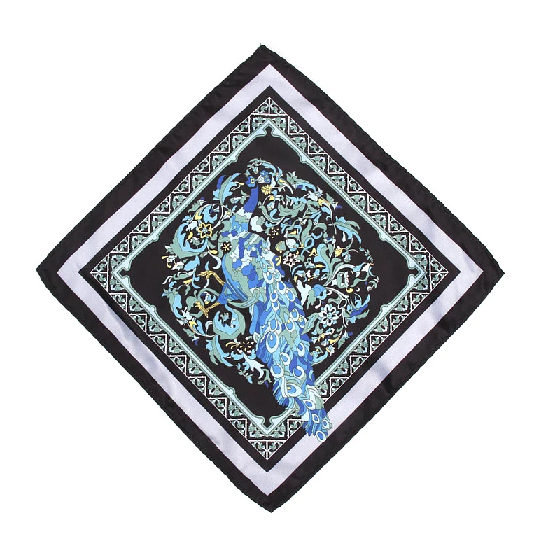 Men's Brand Handkerchief Vintage Birds Pocket Square Soft Hankies Wedding Party Business Artificial Silk Chest Towel Gift Pocket Square Mini Handkerchief