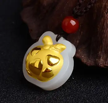 

Hetian jade gold jade 3D gold pendant Love apple necklaceH81#
