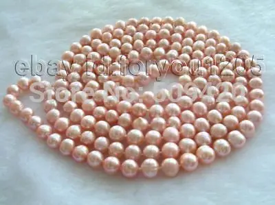 

Free Shipping 64" Longest Natural 10mm Pink Round Pearl Necklace