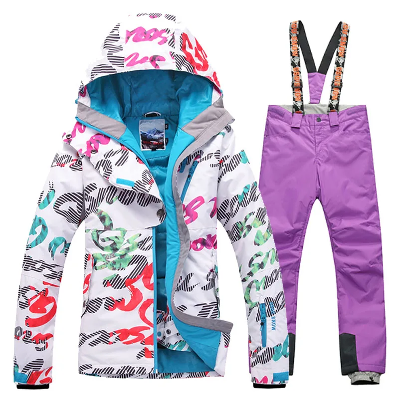 Gsou зимний женский лыжный костюм водонепроницаемая куртка и брюки Сноубординг наборы Winproof дышащий профессиональный лыжный костюм набор - Цвет: PURPLE PANTS