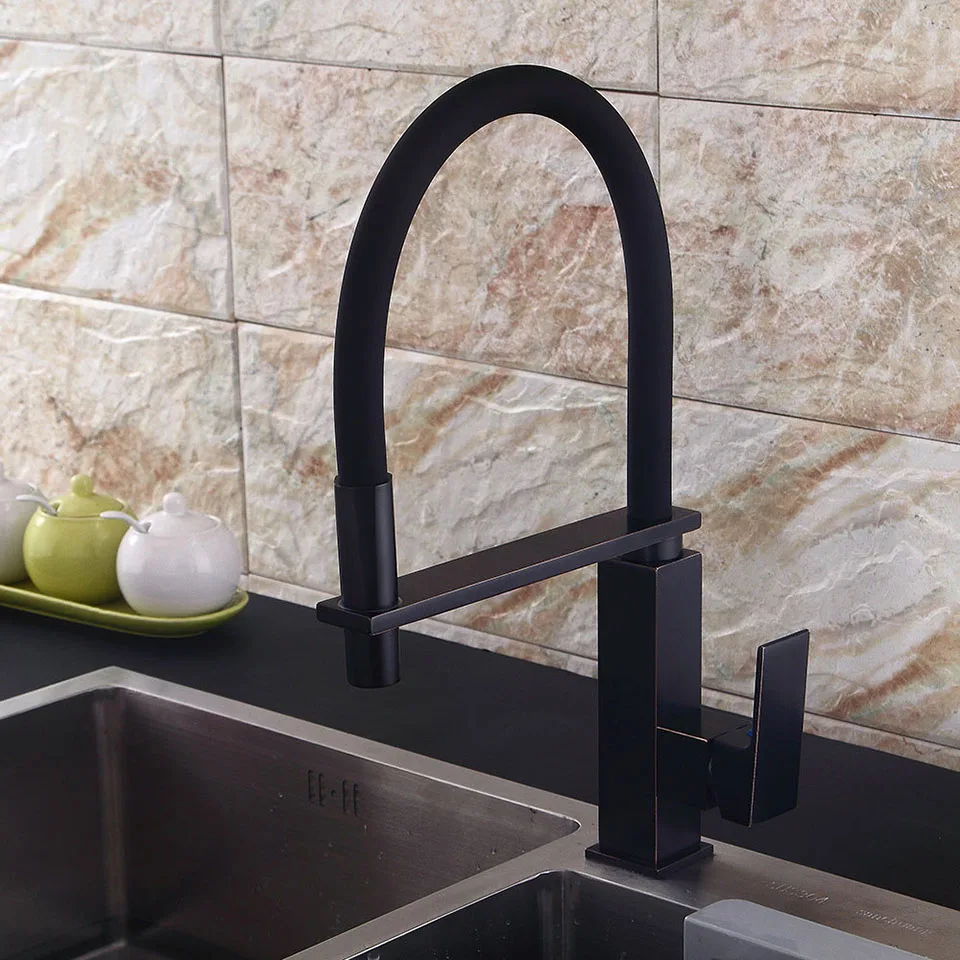 

Kitchen Faucets Black Bronze Kitchen Tap Sink Crane Deck Mount Pull Down Sprayer Nozzle Torneira De Cozinha Mixer Water Taps