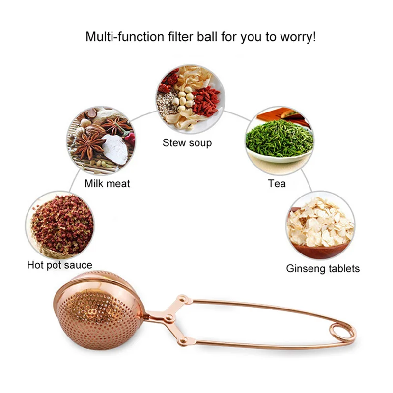 1 Pc Stainless Steel Practical Rose Gold Tea Infuser Spoon Strainer Steeper Handle Shower Table Tool Tea Bag Holder Teaware