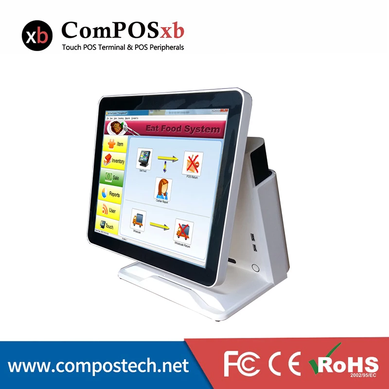 رخيصة شاشة مسطحة نظام pos 15 بوصة شاشة اللمس pos مع درج النقود طابعة الباركود الحرارية