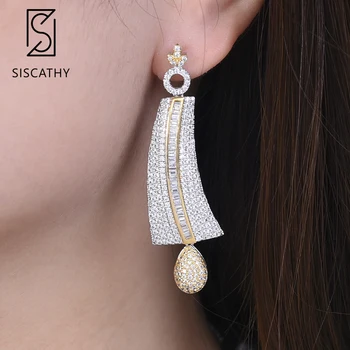 

Siscathy 19*61mm Fashion Bridal Wedding Engagement Earrings Cubic Zirconia Pierced Big Pendant Dangle Drop Earrings for Women