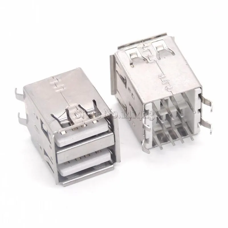 10Pcs Double USB Type A Female Solder Jacks Connector PCB Socket USB A