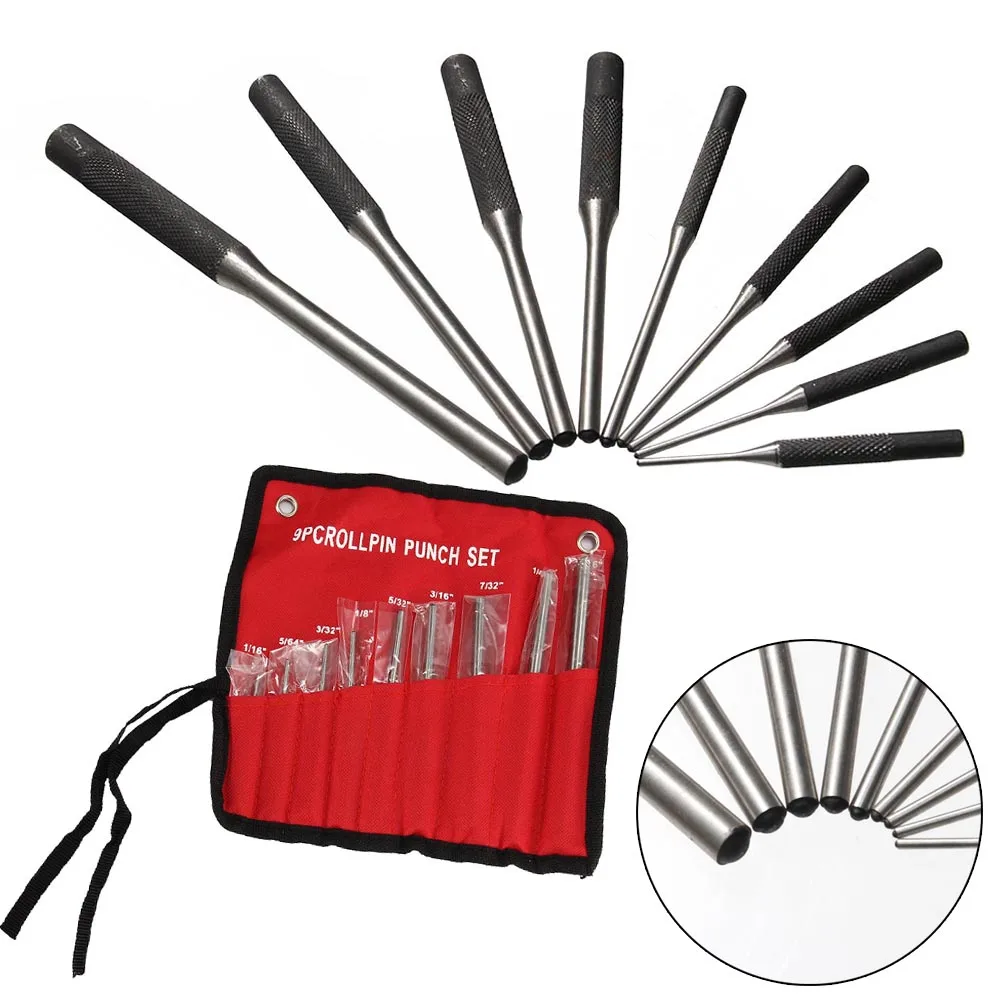 9Pcs Roll Pin Punch Set Tools Kit Great for Pistol Building & Removing Pins QJS Shop