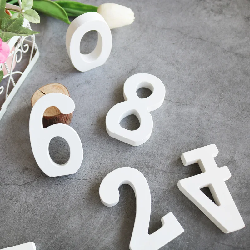 

1pc White Wooden Numbers Alphabet Word Wood Letter Standing Table Number Craft Ornaments DIY Personality Wedding Party Decor