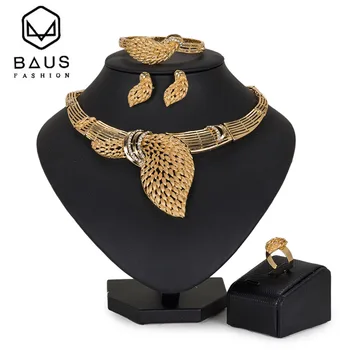 

BAUS Fashion nigerian beads necklace jewelry set dubai Gold Color jewelry sets Women Bridal Accessories jewelry sets Wholesale