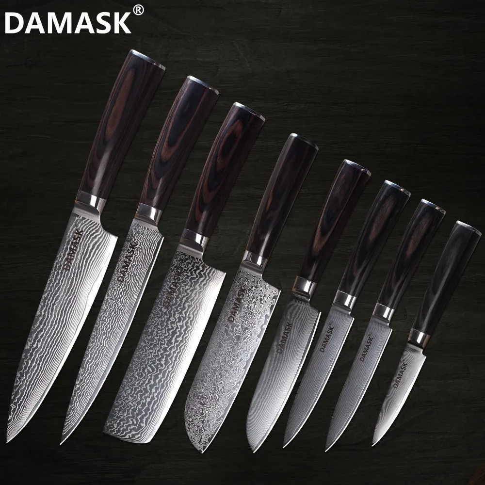 DAMASK набор кухонных ножей из дамасской стали 8 шт. VG10 японский комплект шеф повара