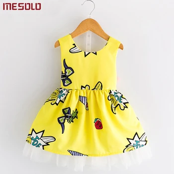 

Girls Clothing Dresses 2017 Summer New Girl Sweet Cute Cartoon Graffiti Halter Sleeveless Dress